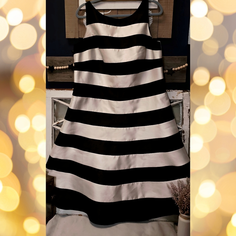 Adrianna Papell Stripe Mikado Midi Dress, Size 14W, EUC